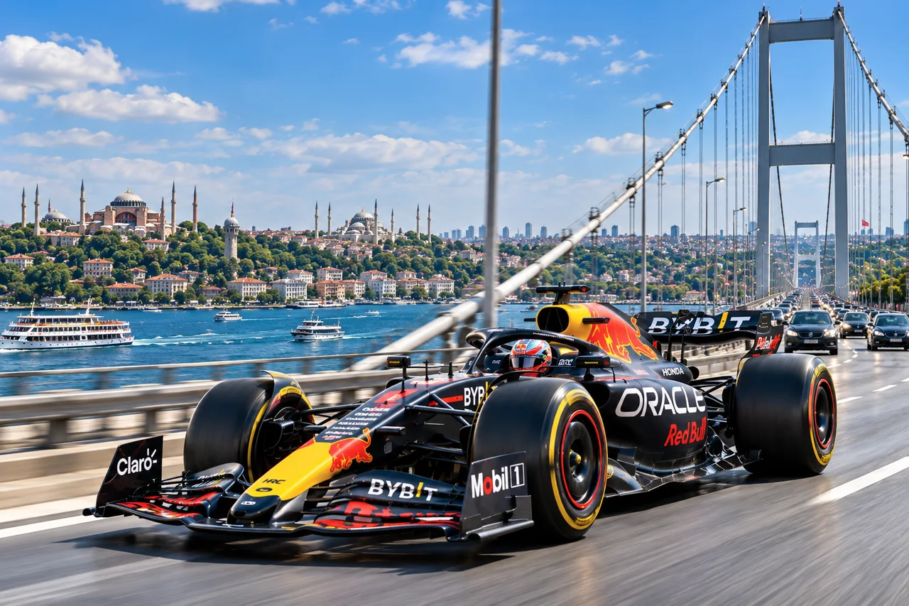 Formula 1 car on the Bosphorus shore in Istanbul