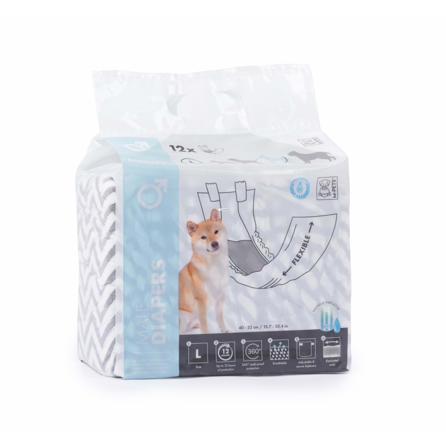 M-Pets Diapers Erkek Köpekler için Külot L Boy 12 li