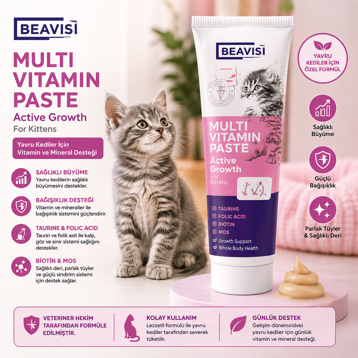Beavis Multi Vitamin Paste Yavru Kedi Multivitamin Macunu Active Growth