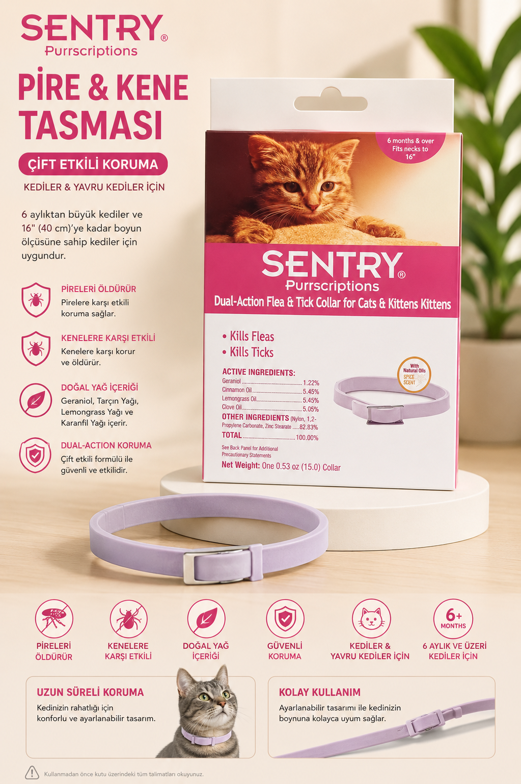 Sentry Kedi Pire Tasması