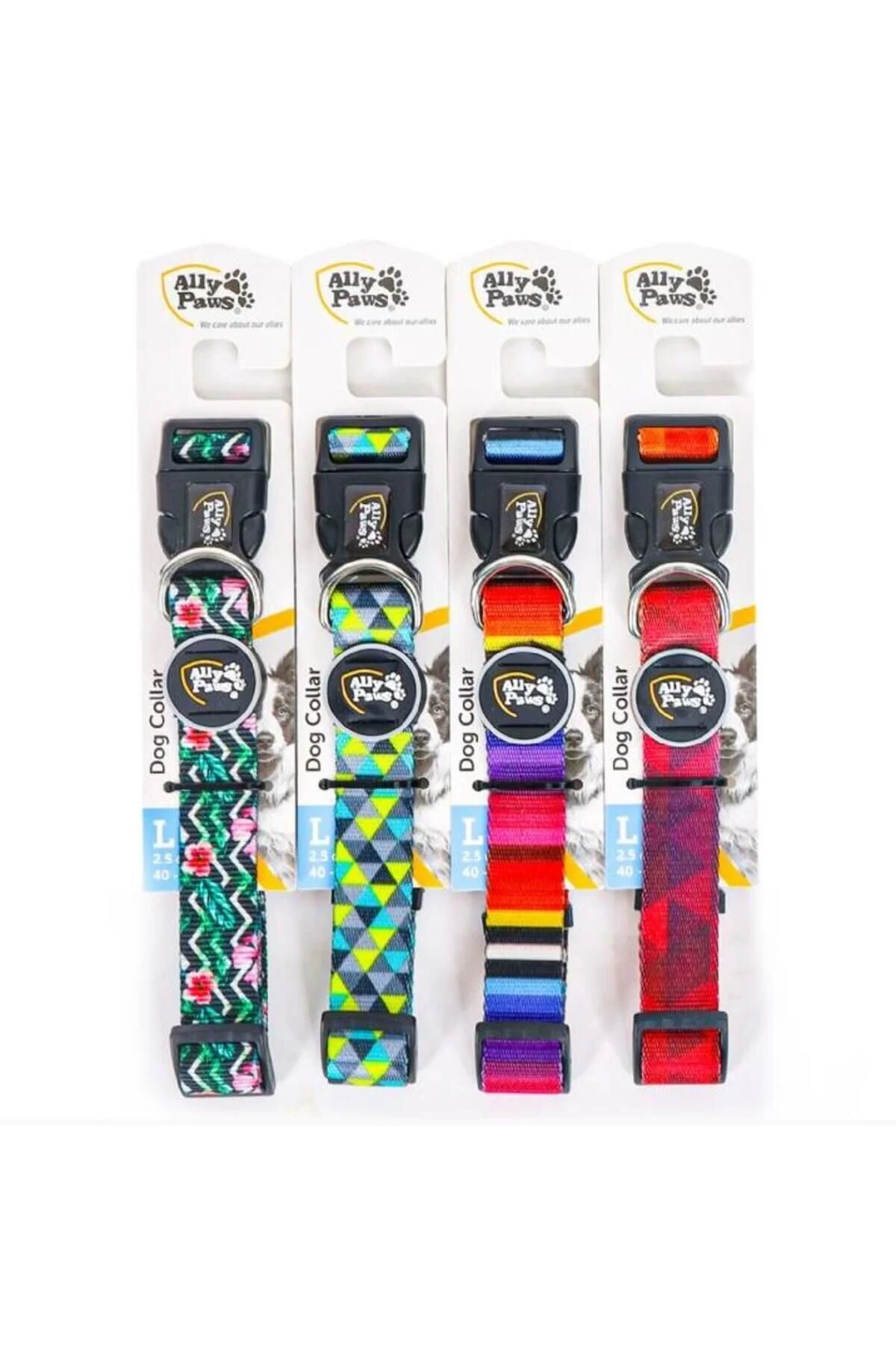 Ally Paws Köpek Boyun Tasması L Beden 40-60 cm Renkli Desenli Klips Tokalı