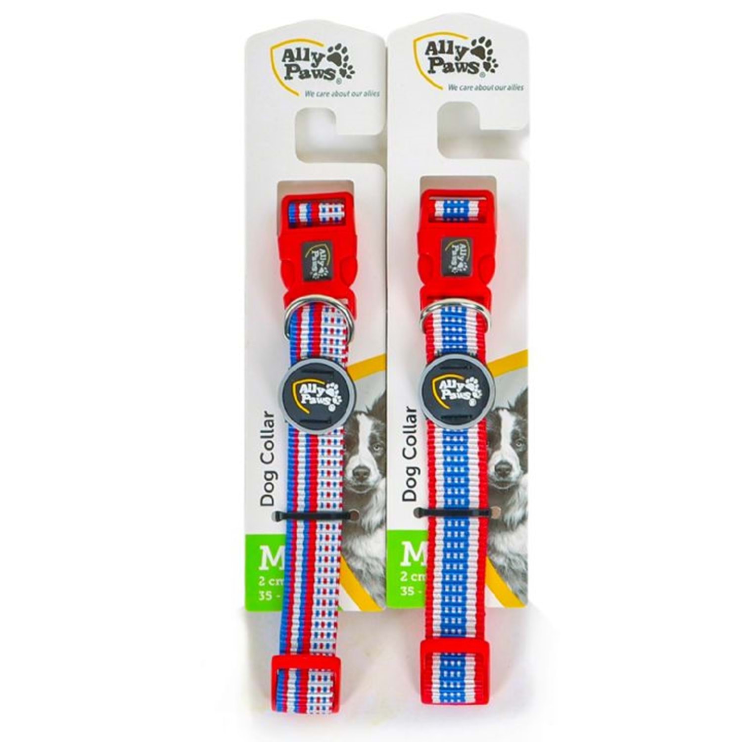 Ally Paws Köpek Boyun Tasması M Beden 35-50 cm Çizgili Klips Tokalı - Kırmızı Mavi
