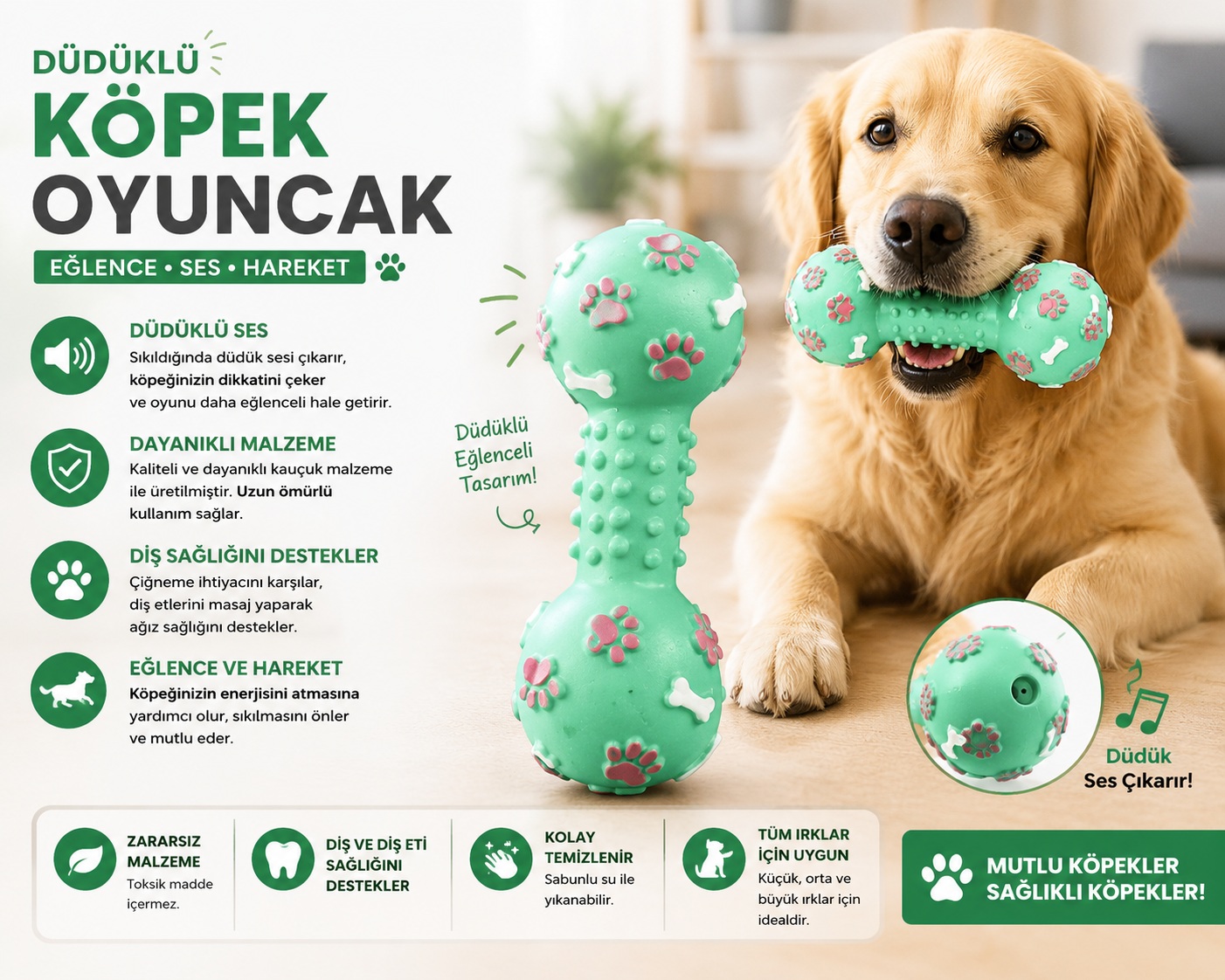 Baron Pet Köpek Düdüklü Kauçuk Oyuncak Dambıl Diş Kaşıma Sesli