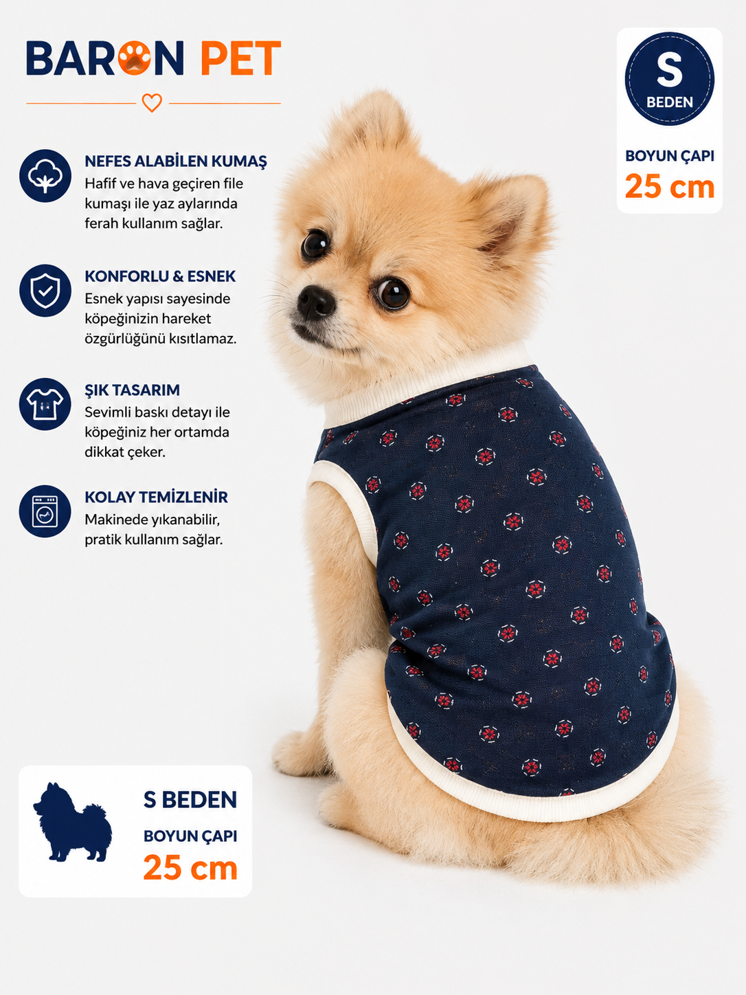 Köpek Tişörtü S Beden Boyun Çapı 25 cm Denizci Dümen Desenli Kolsuz Atlet - Lacivert