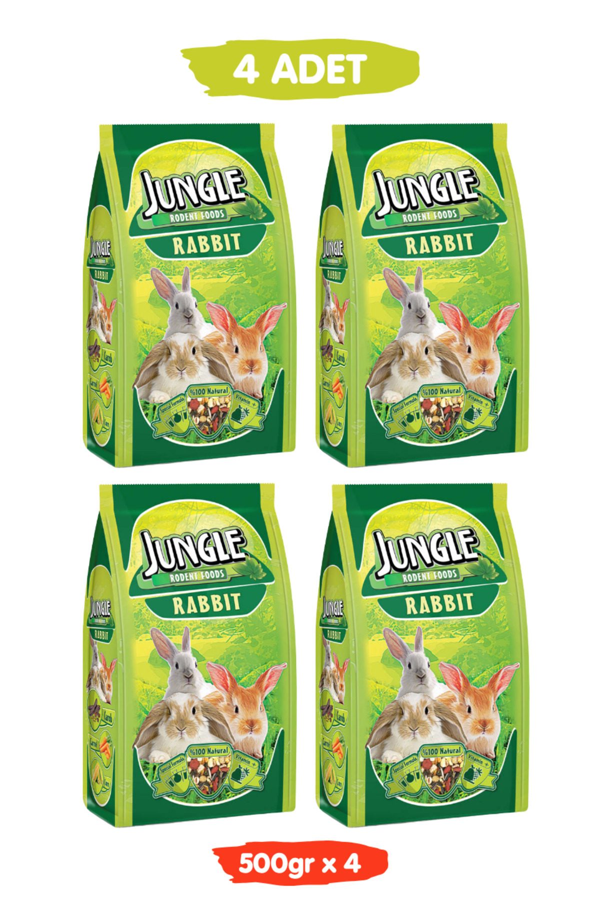 Jungle Tavşan Yemi 500 Gr X 4 Paket