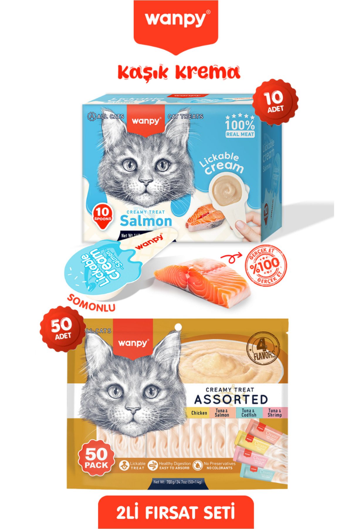Wanpy 50 li Krema & Kaşık Krema Ton Balık Set