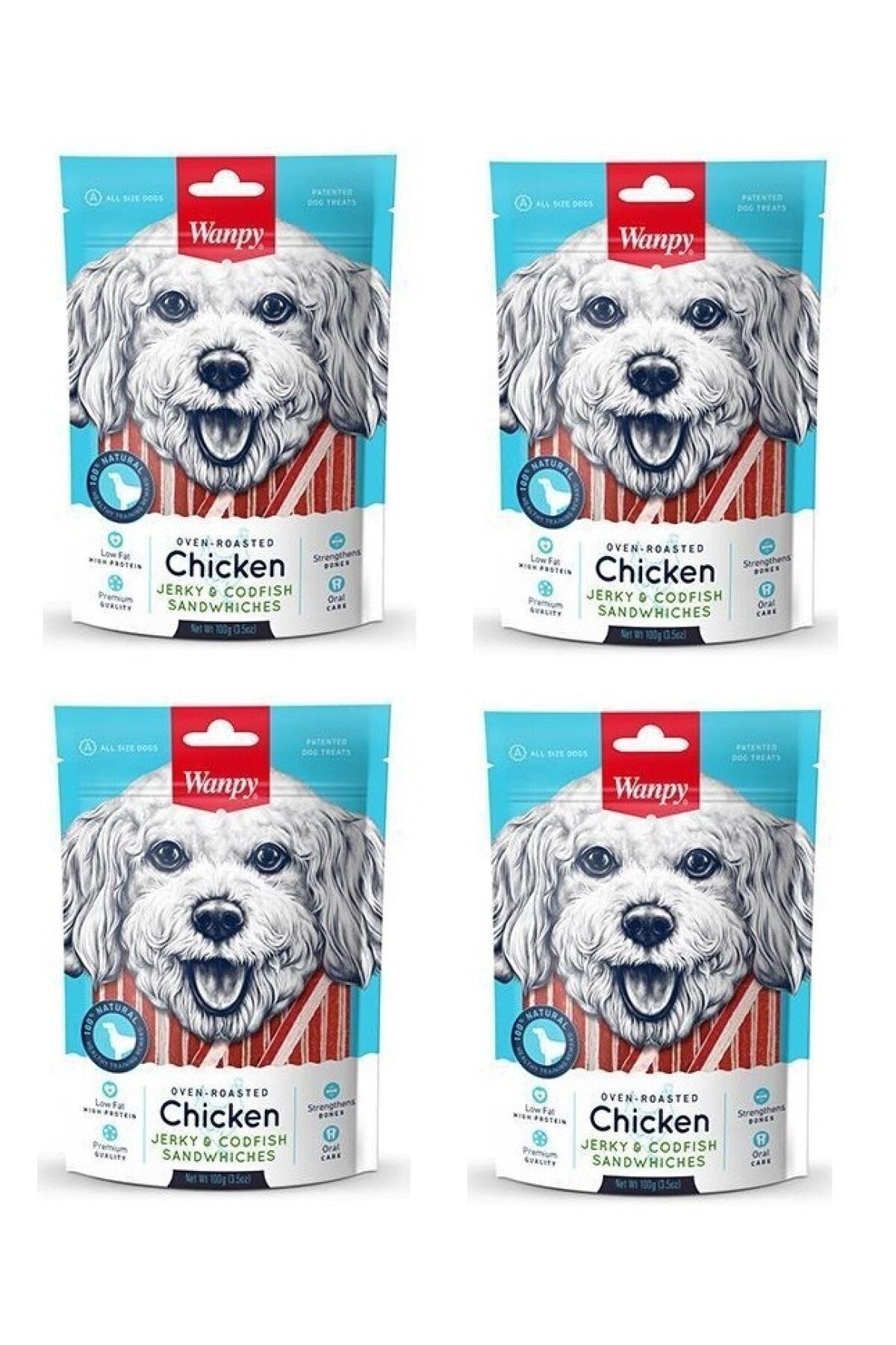 Wanpy Köpek Ödül Chicken Jerky Codfish Sandwiches X 4