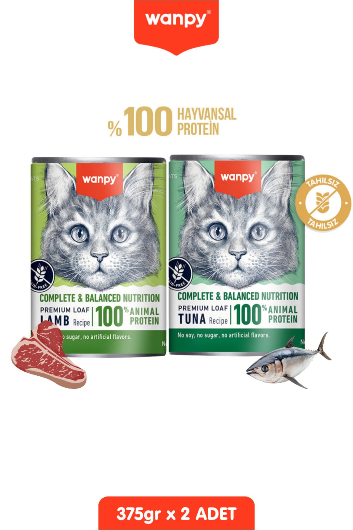 Wanpy Kedi Konserve Mama Kuzu & Ton Balık X 2