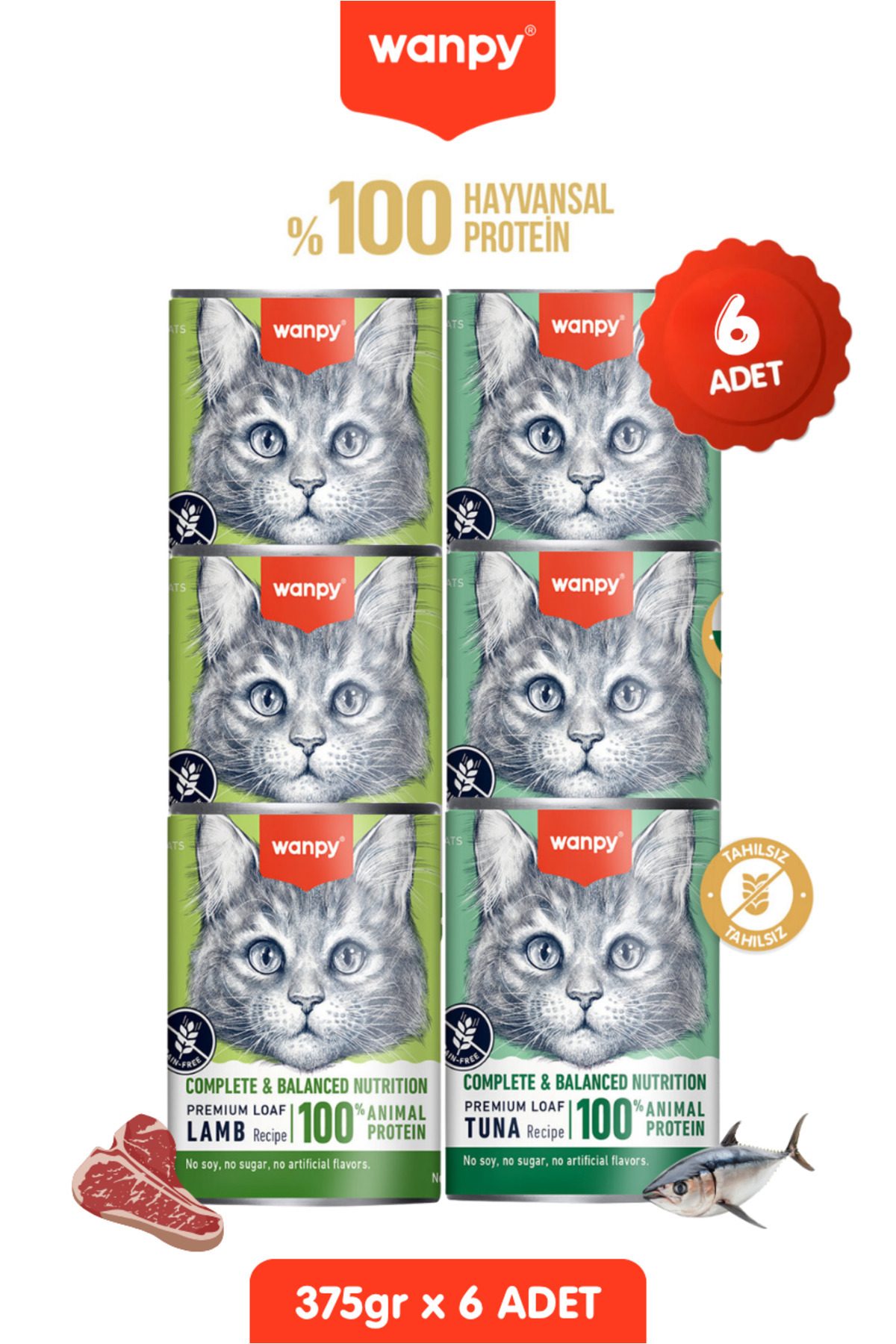 Wanpy Kedi Konserve Mama 375 Gr Kuzu & Ton Balık X 6