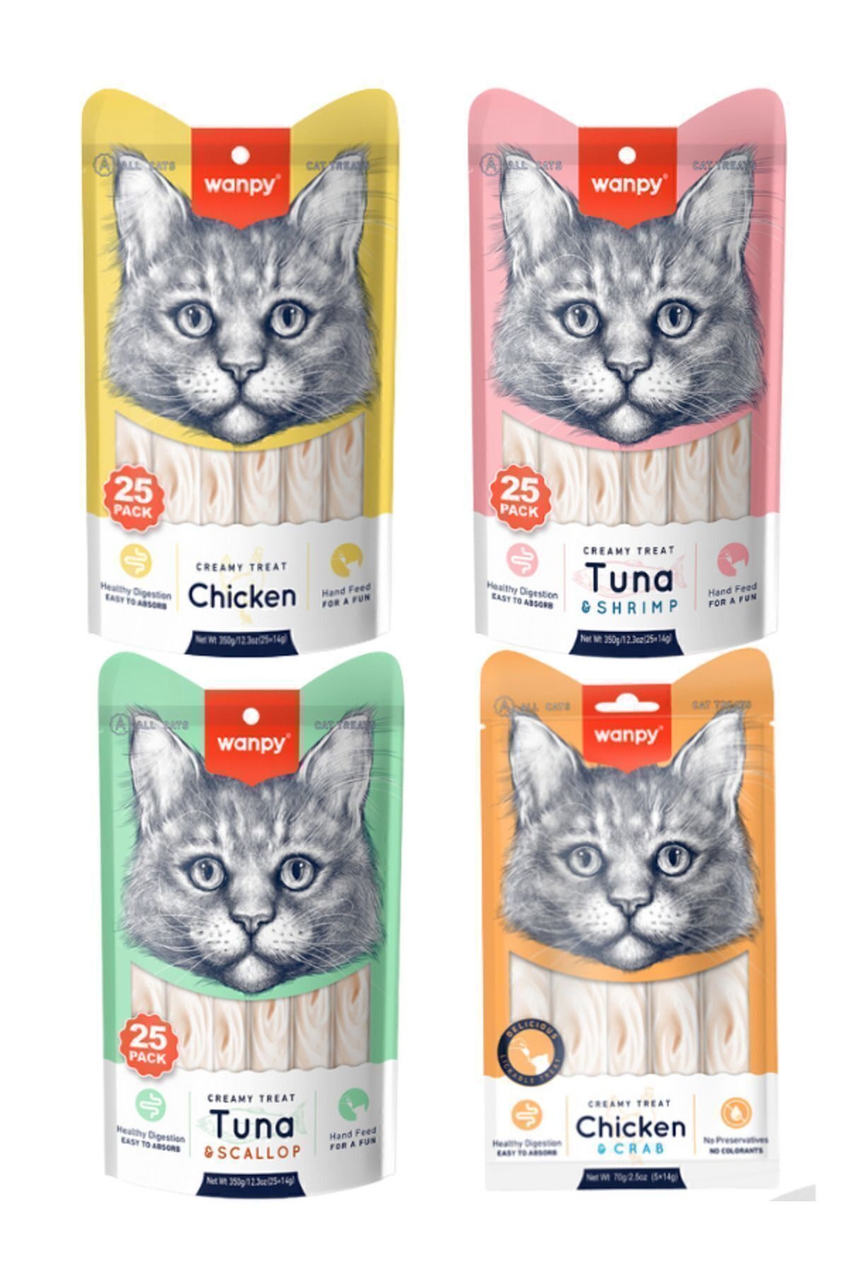Wanpy Kedi Ödül Krema 25 li Paket X 4 Çeşit 100 Adet