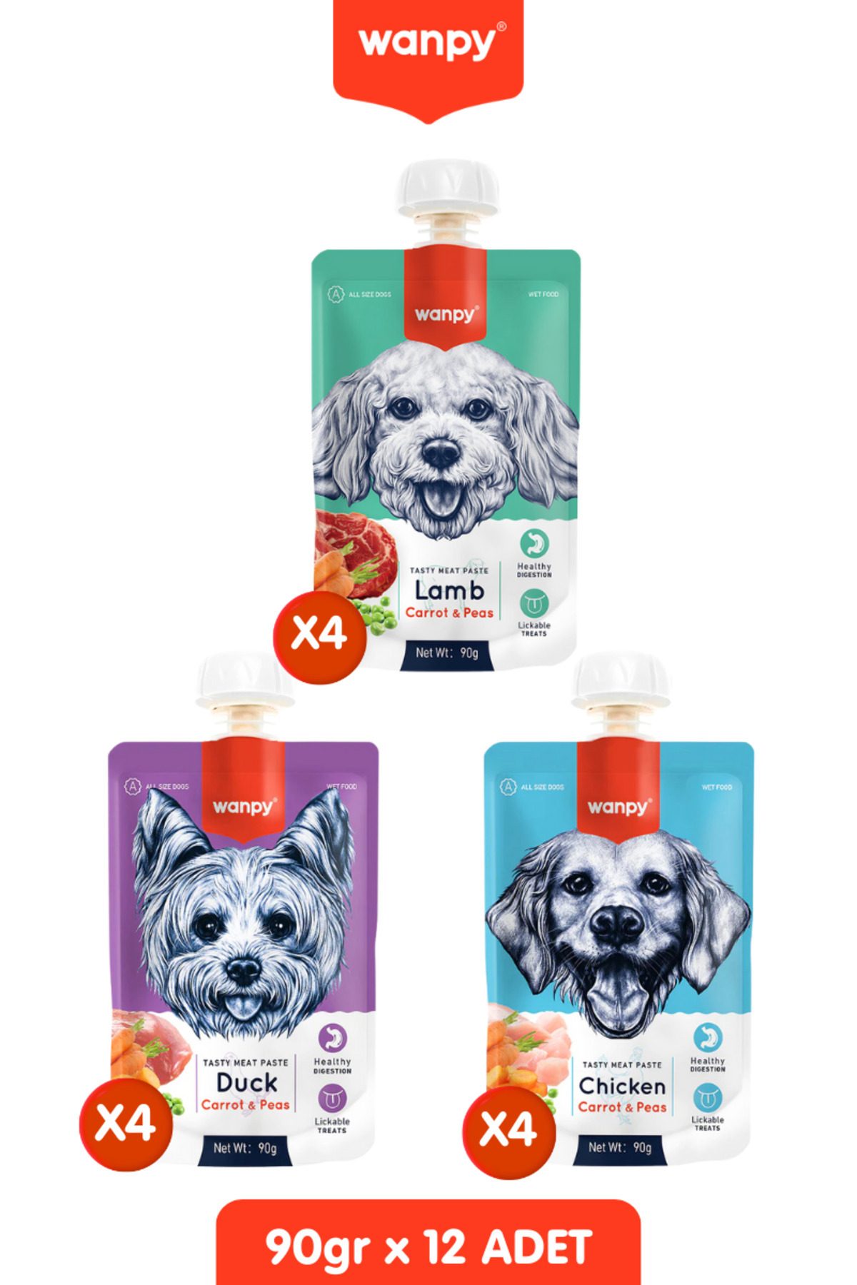 Wanpy Köpek Et Ezmesi 3 Çeşit Karışık 90 Gr X 12