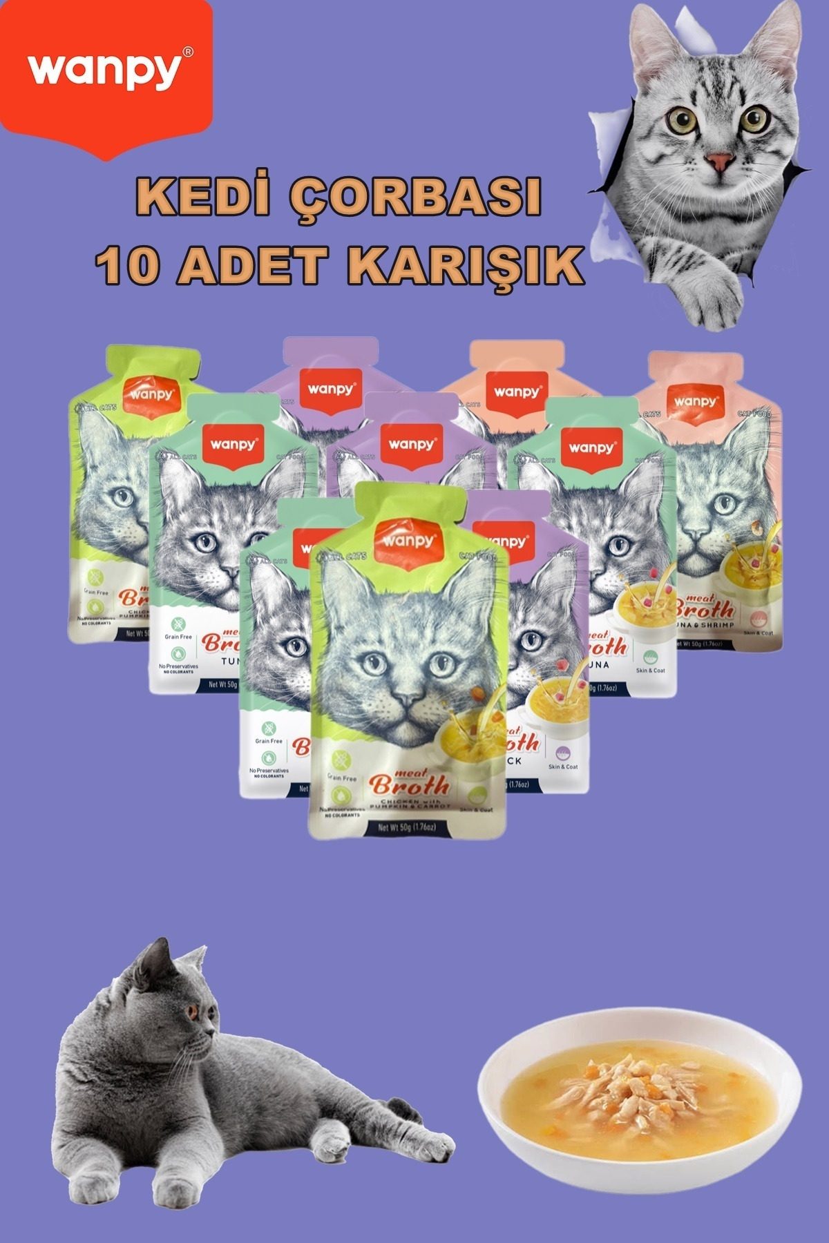 Wanpy Kedi Çorbası 6 Çeşit Karışık 50 Gr X 10