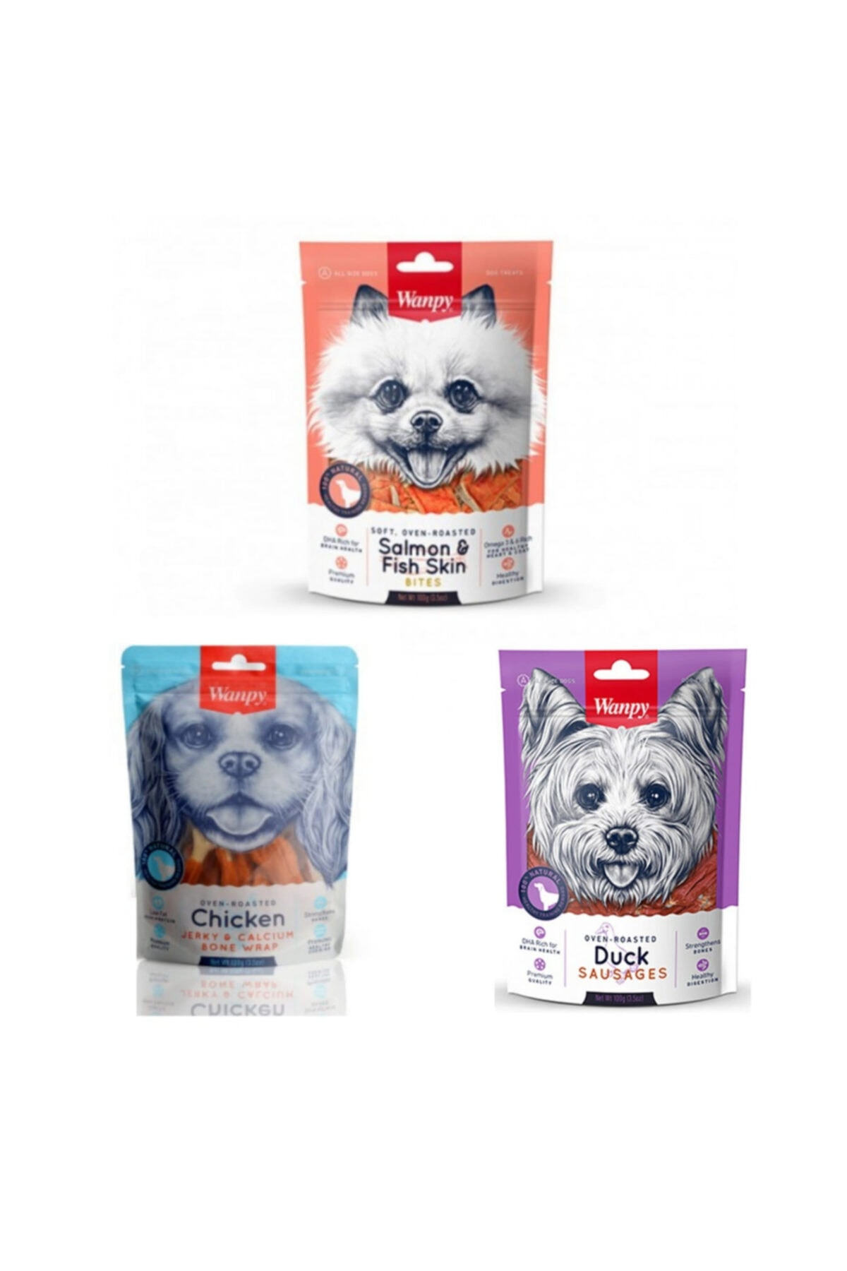 Wanpy Köpek Ödülü 3 lü Set Somon Tavuk Ördek 100 Gr