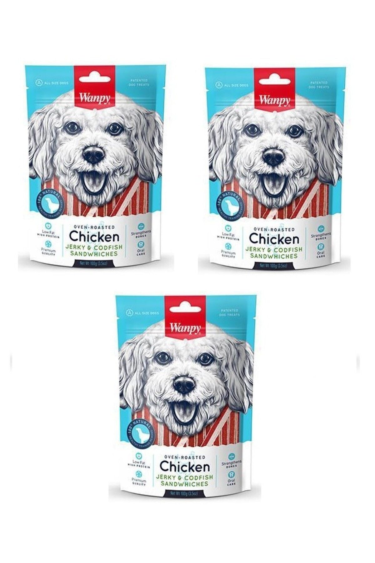 Wanpy Chicken Jerky Codfish Sandwiches Köpek Ödülü 100 Gr X 3