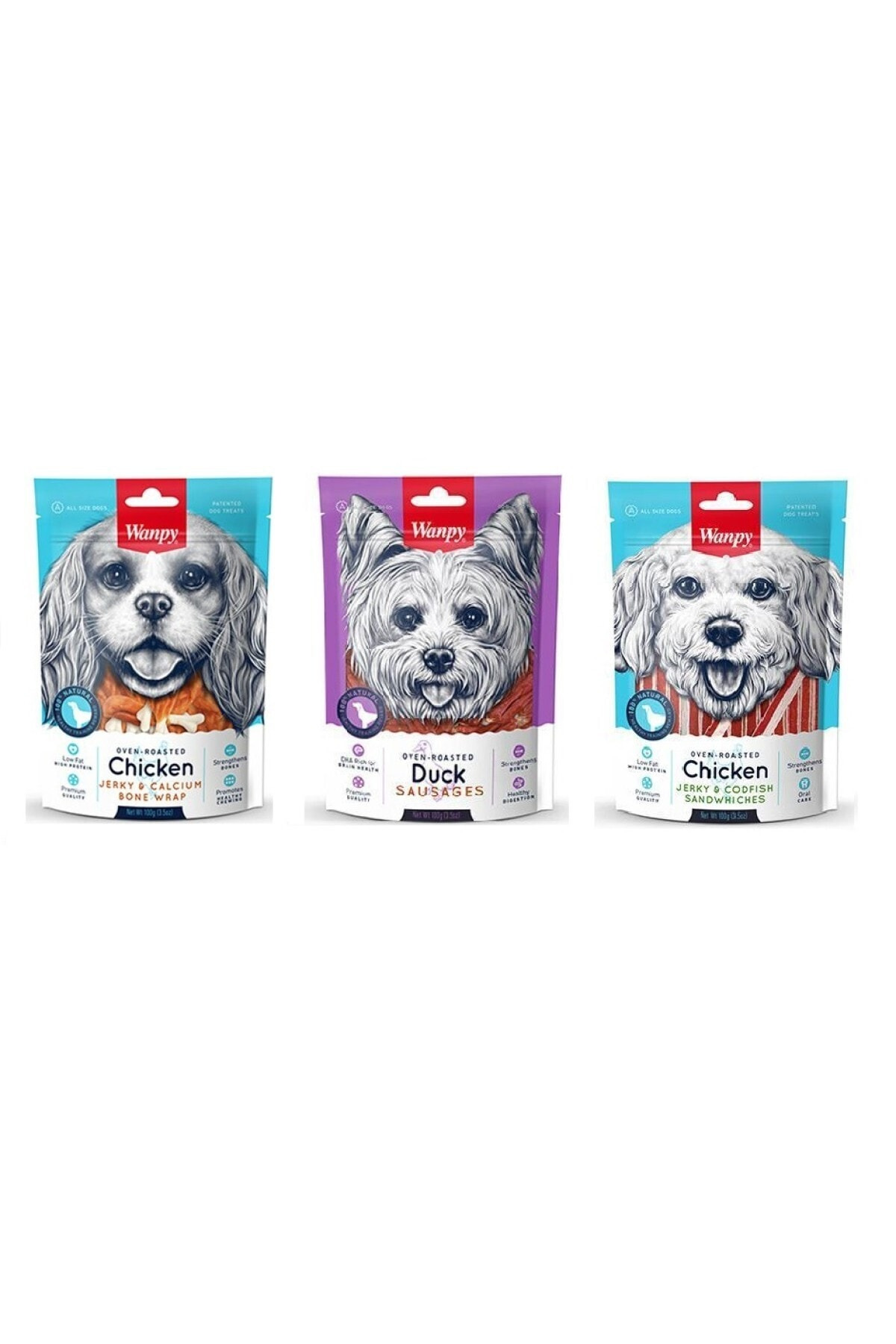 Wanpy Köpek Ödülü 3 lü Set Ördek Sosis Morina Sandwich Tavuk Kemik