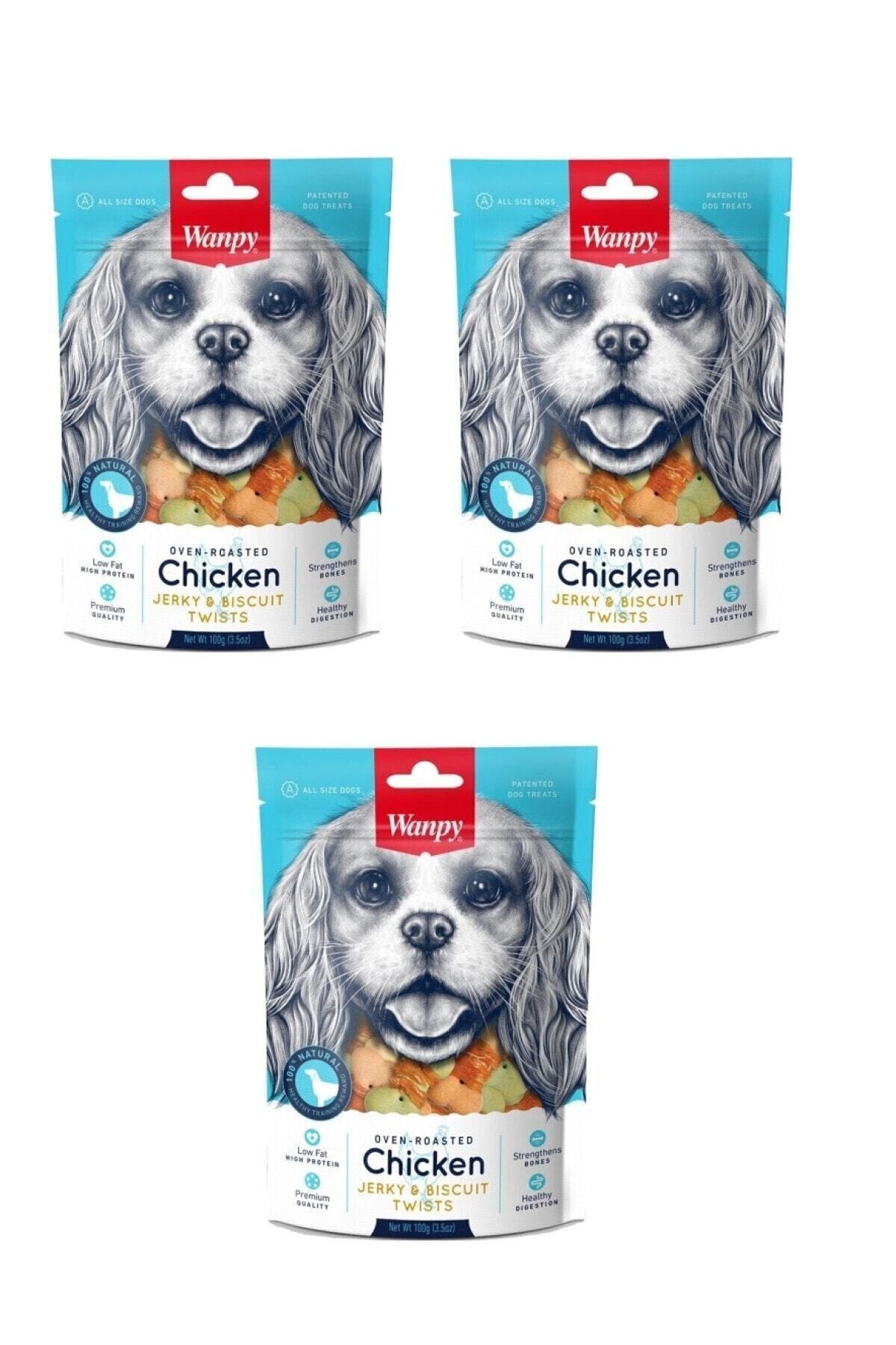 Wanpy Chicken Jerky Biscuit Twists Köpek Ödülü 100 Gr X 3