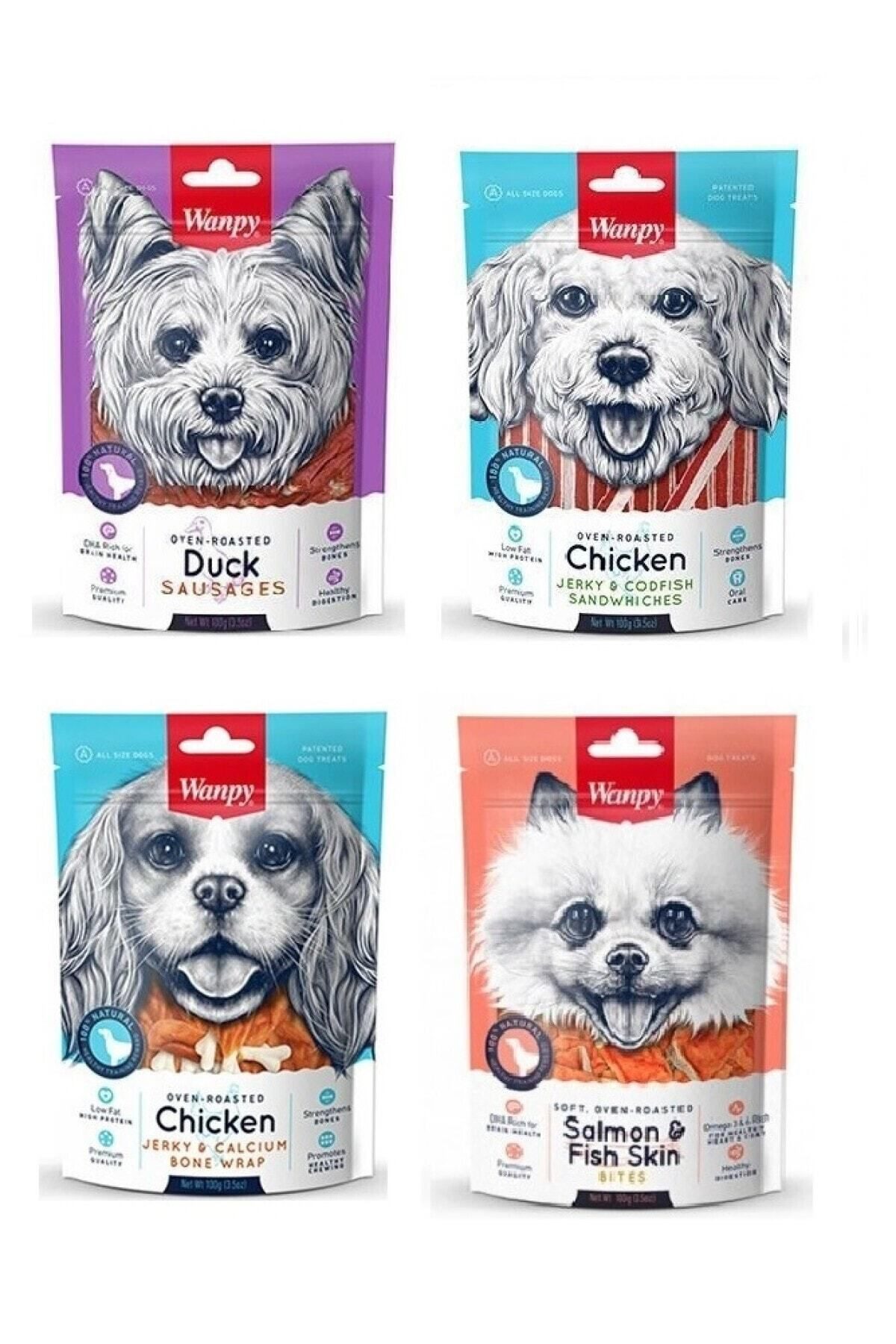 Wanpy Köpek Ödülü 4 lü Karma Set Ördek Sosis Morina Tavuk Kemik Somon