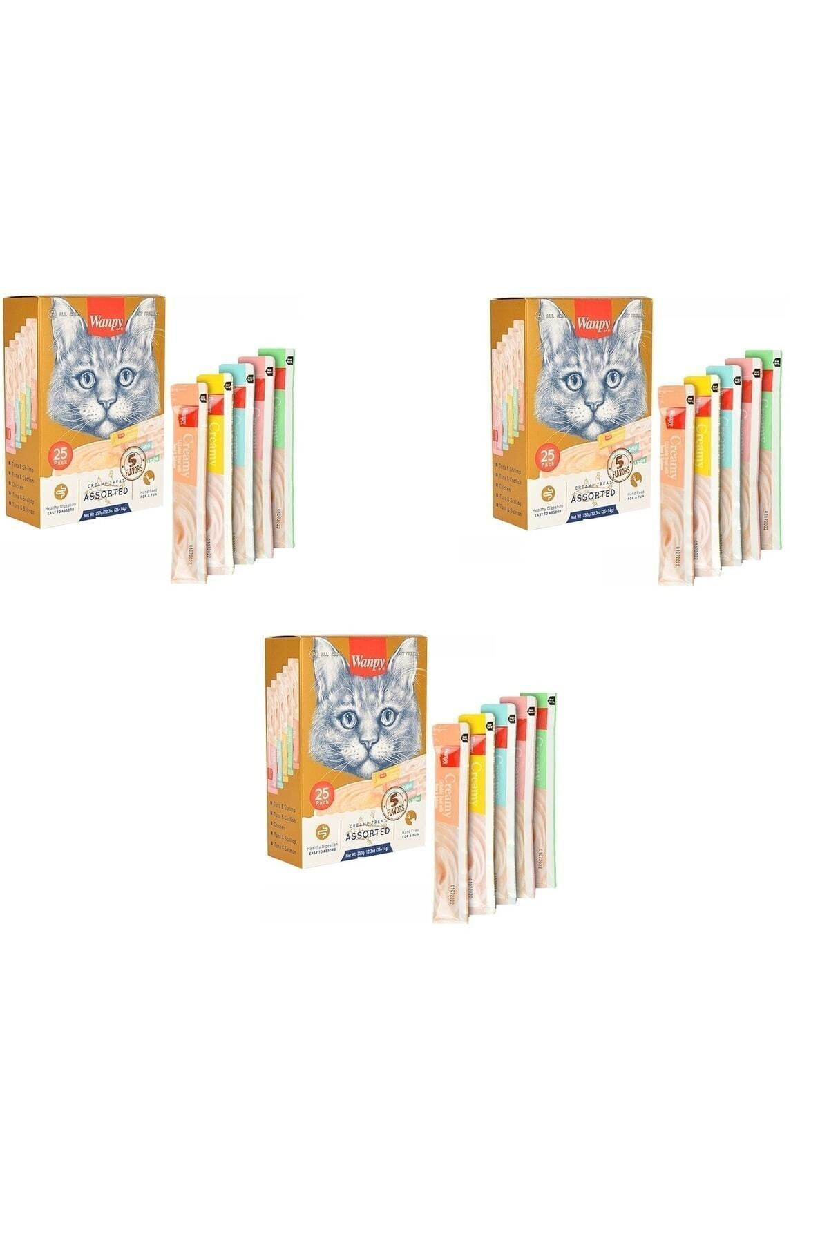 Wanpy Karışık 8 Lezzetli Krema Kedi Ödülü 25 li X 3 Paket