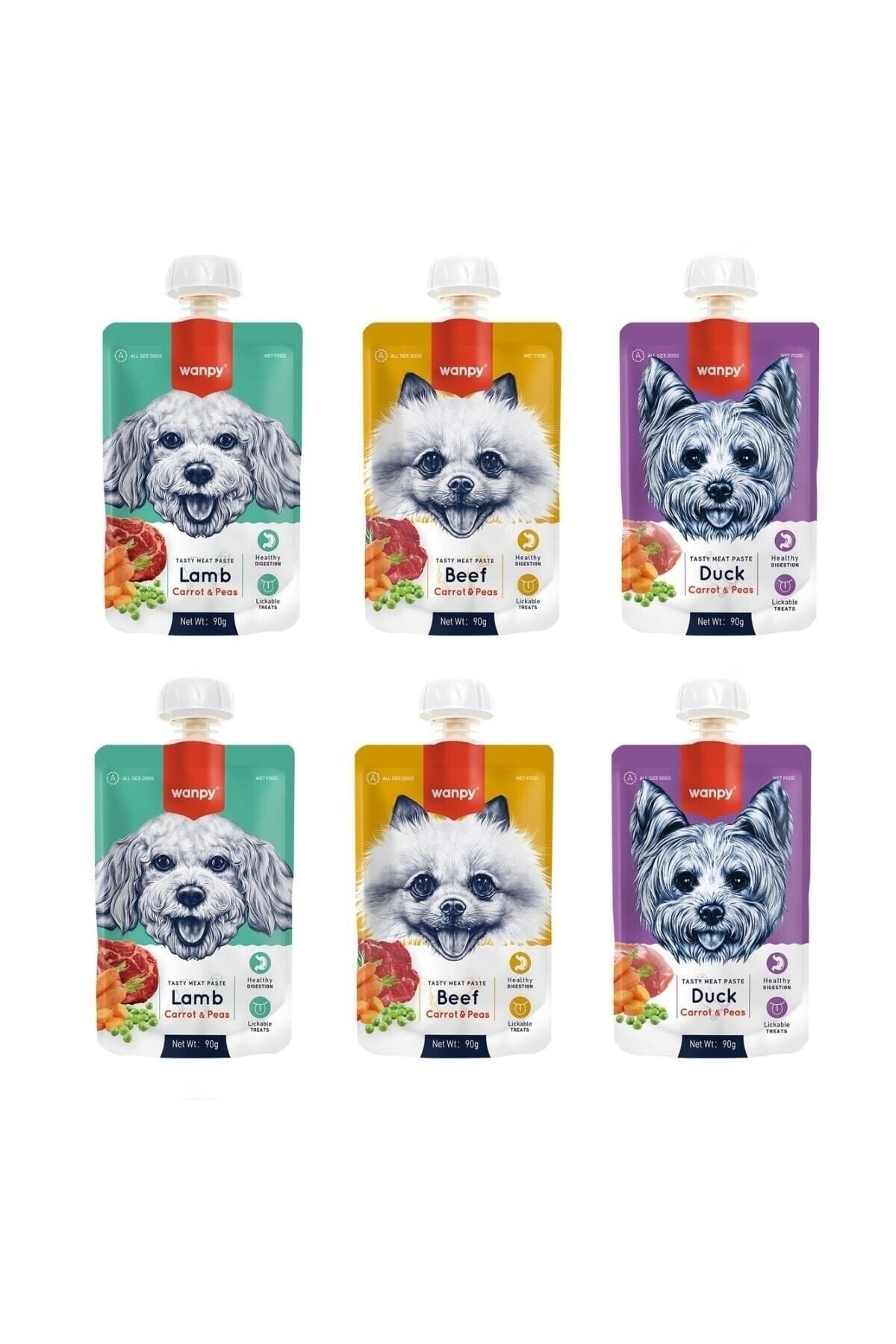 Wanpy Köpek Et Ezmesi 3 Çeşit Karma 90 Gr X 6 Kuzu Ördek Biftek