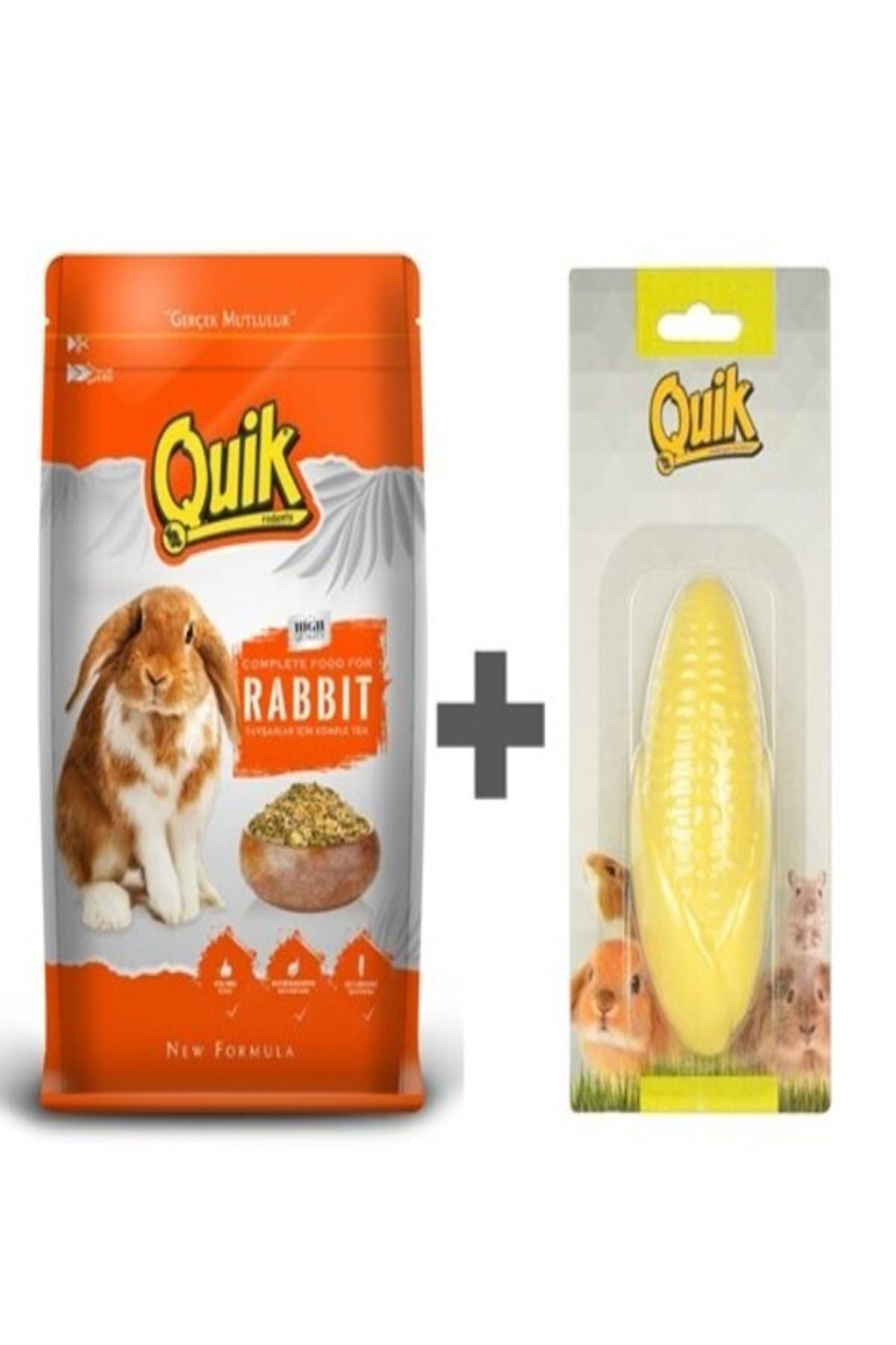 Quik Tavşan Yemi 750 Gr + Kalsiyum Mısır Kemirme Seti