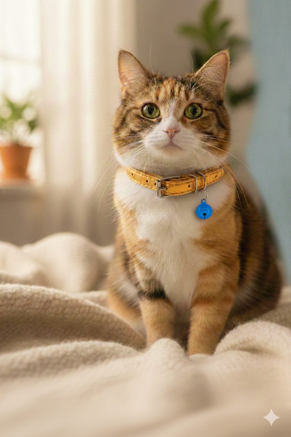 Kedi Tasması Hardal Sarısı Deri Zilli Ayarlanabilir M Beden Kedi Boyun Tasması