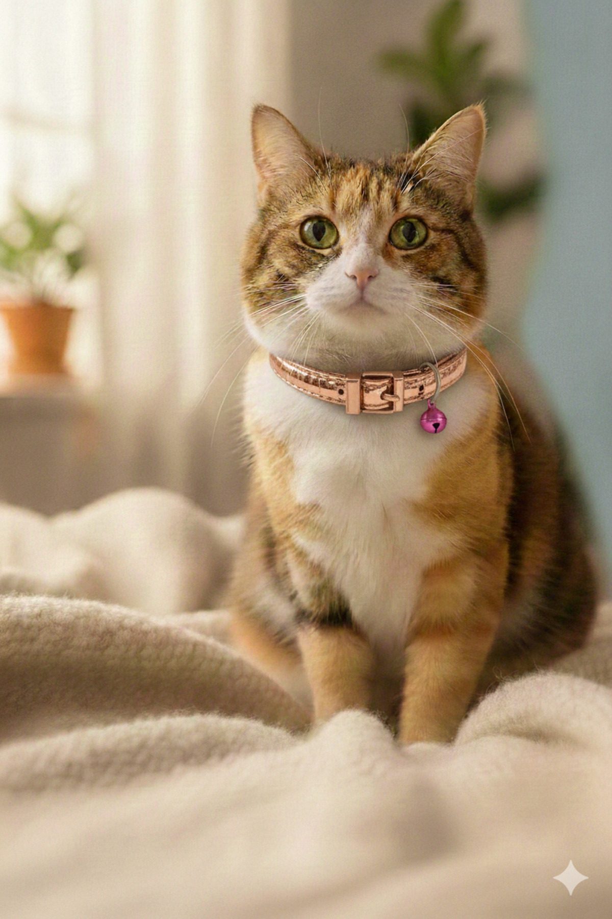Kedi Tasması Rose Gold Deri Zilli Ayarlanabilir M Beden Kedi Boyun Tasması