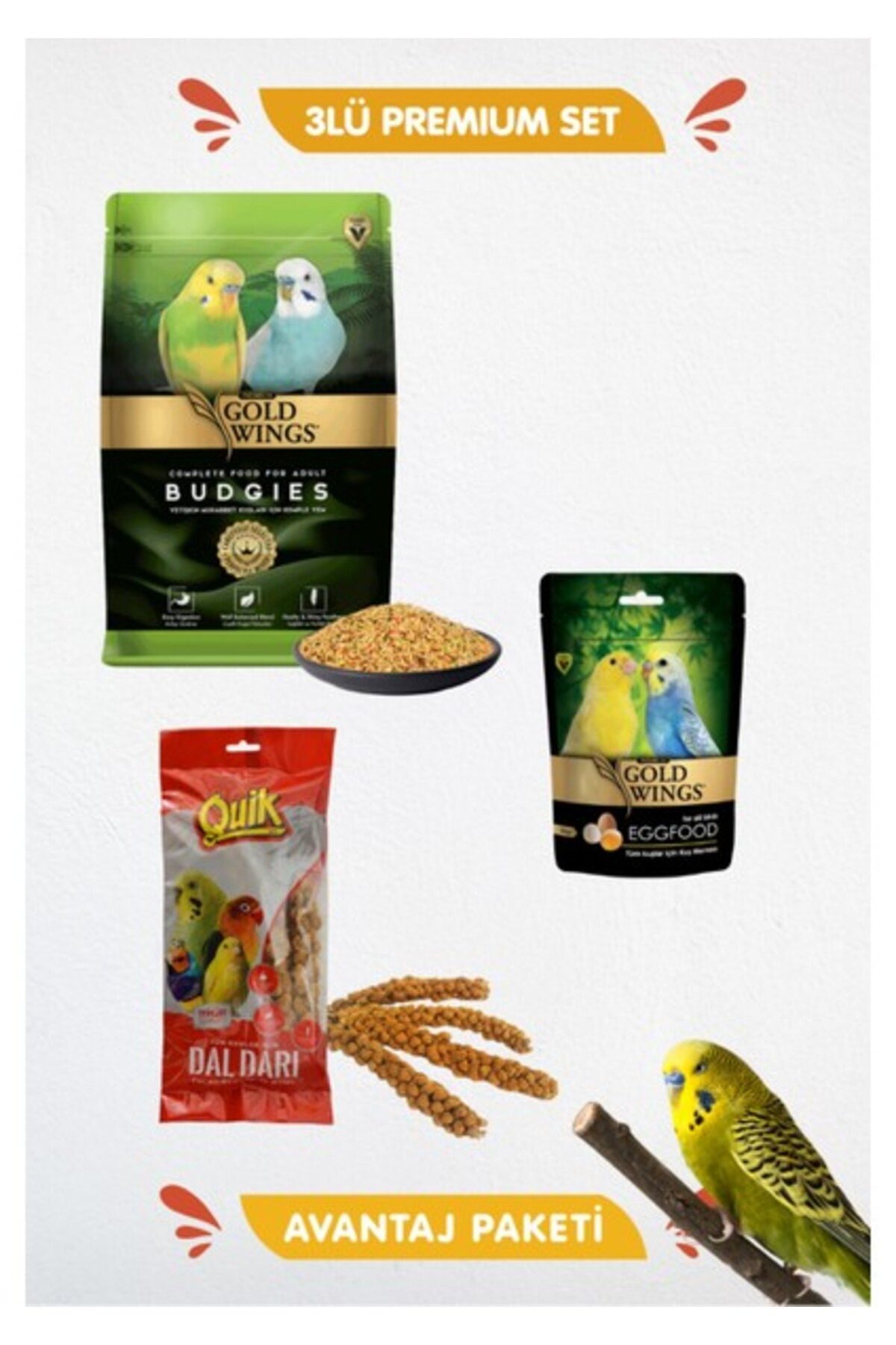 GWP 3lü Premium Set - Dal Darı Premium Muhabbet Yemi ve Yumurtalı Kuş Maması Besin Seti