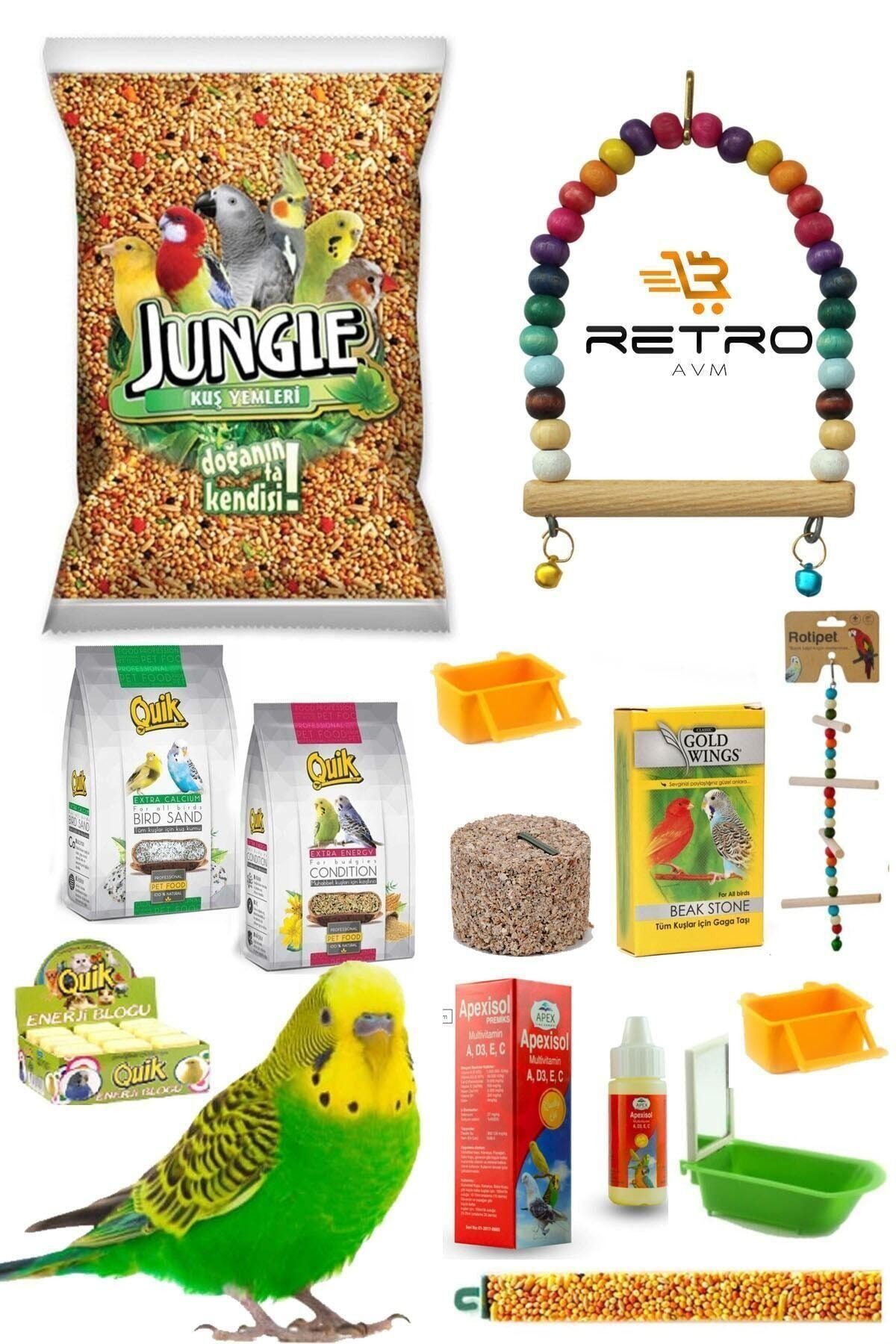Jungle 13 Parça Muhabbet Kuşu Yem, Bakım Ve Vitamin Set