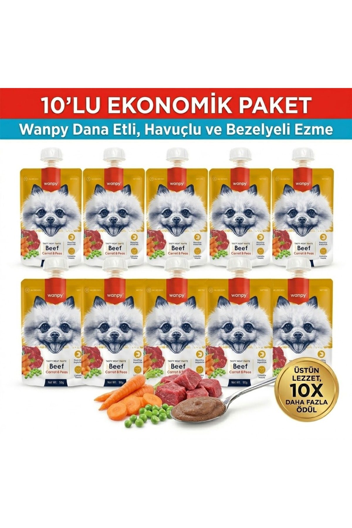 Wanpy Sığır Havuç Köpek Et Ezmesi 90 Gr X 10