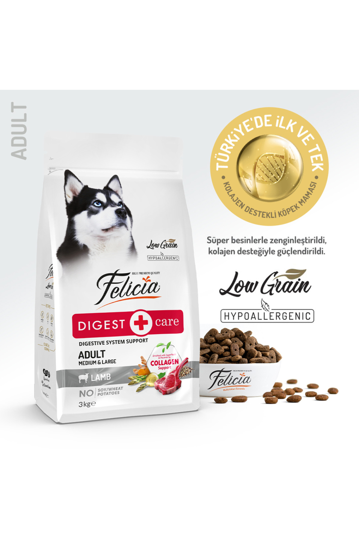 Felicia Kolajenli Kuzulu Az Tahıllı Medium Large Yetişkin Köpek Maması 3 Kg