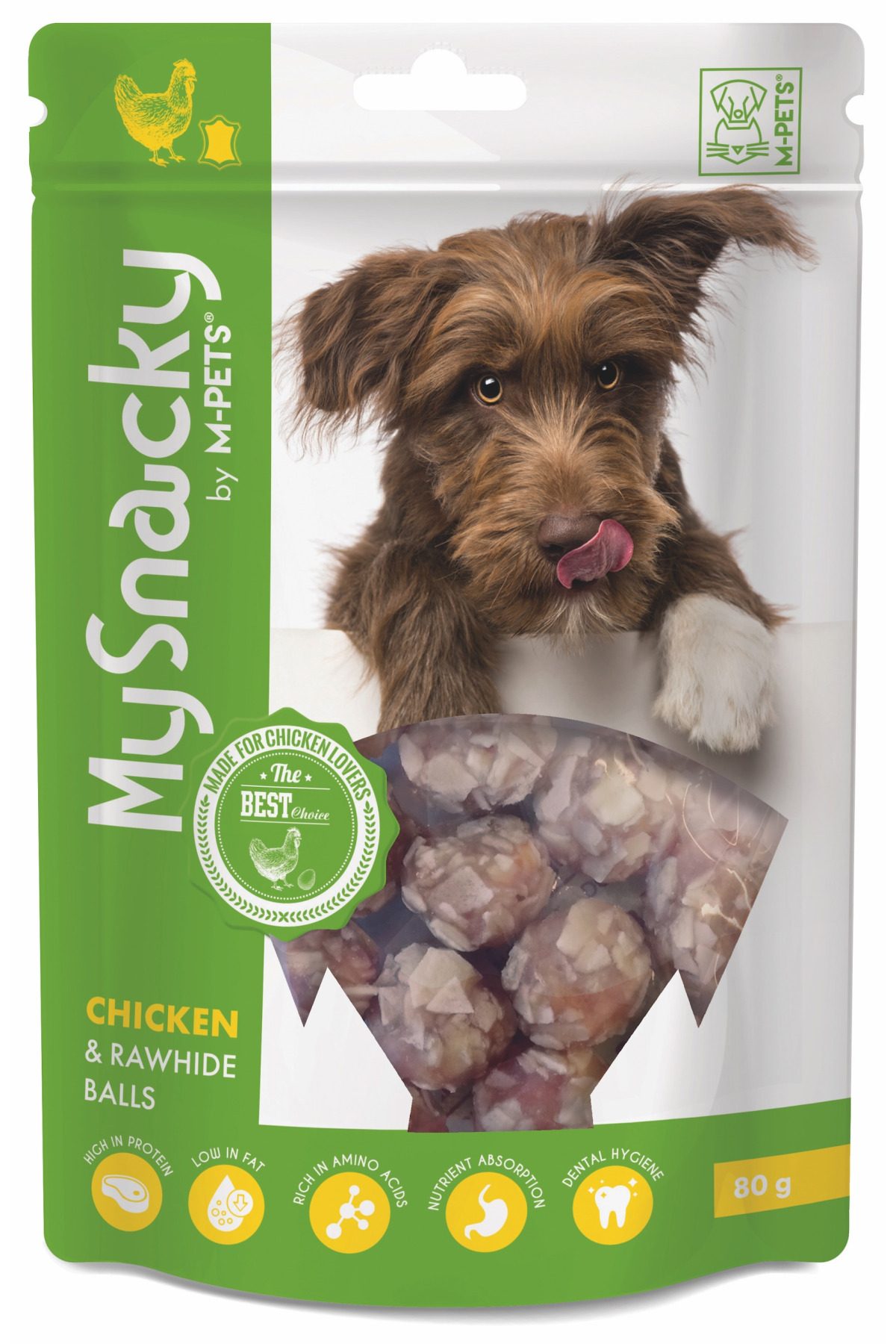 M-Pets My Snacky Chicken & Rawhide Balls Tavuklu Deri Toplar Köpek Ödülü 80 Gr