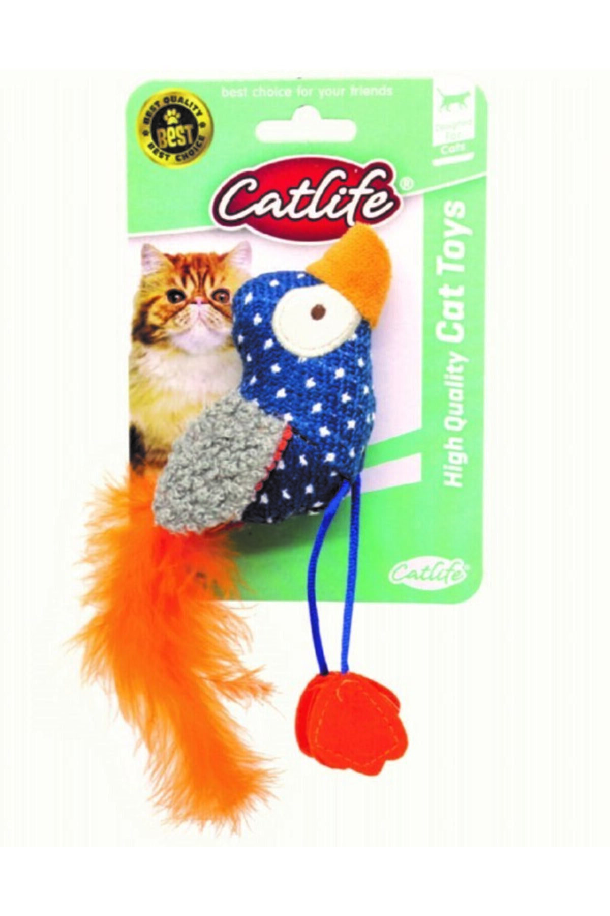 Catlife Kedi Oyuncağı Peluş Kuş Tüylü Kuyruklu Puantiyeli Sevimli Kuş 203090