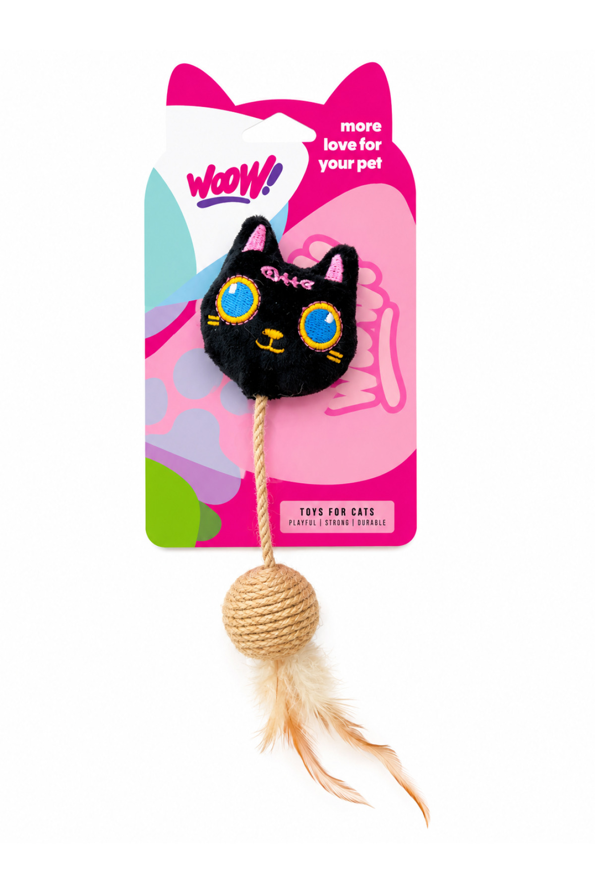 Wow Rena Kedi Oyuncağı Peluş Siyah Kedi Sisal Toplu Tüylü Püsküllü Sarkan Oyuncak