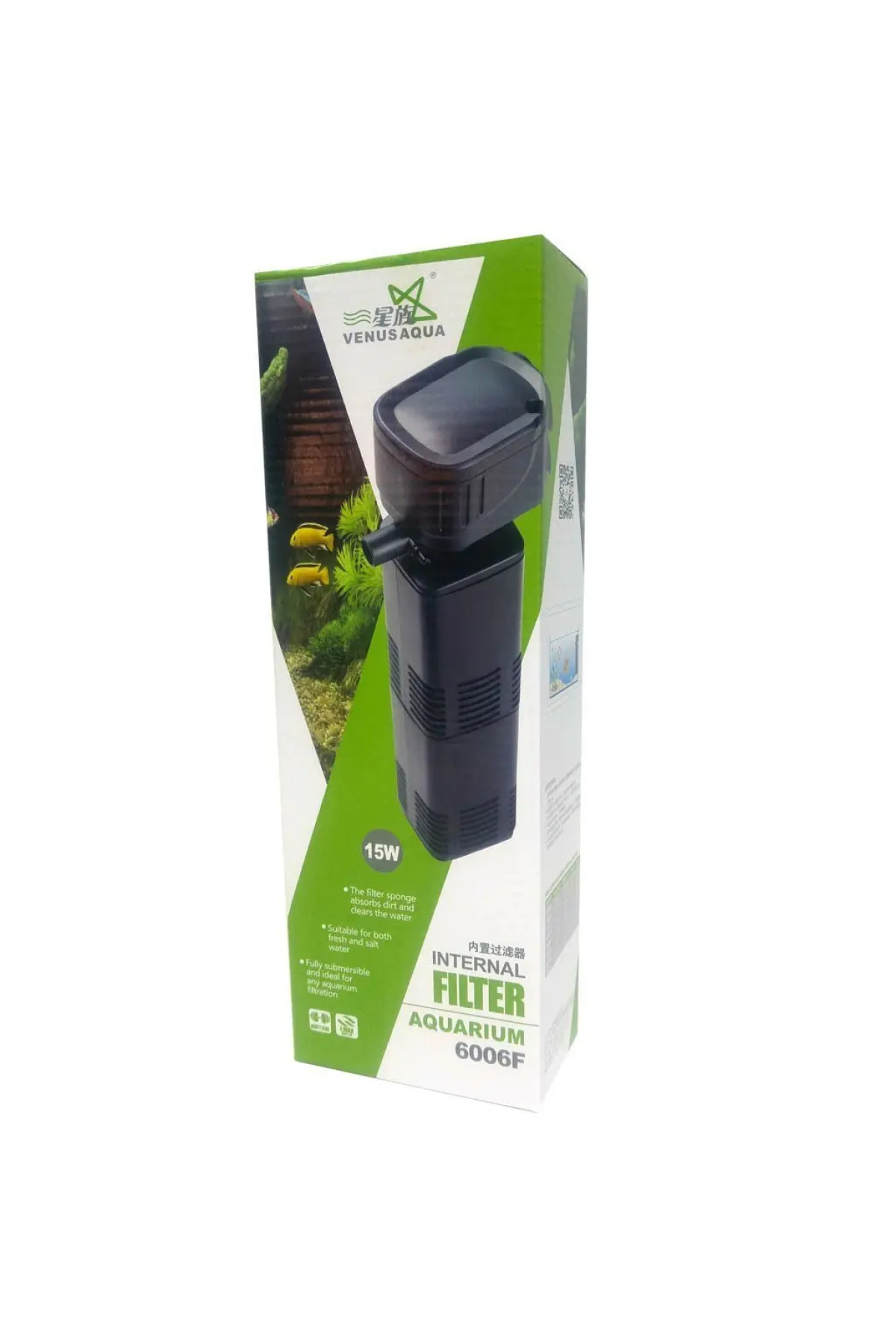 Venus Aqua 6006F Akvaryum İç Filtresi 880 Lt/Saat 20W Çift Bölmeli Biyolojik Süngerli