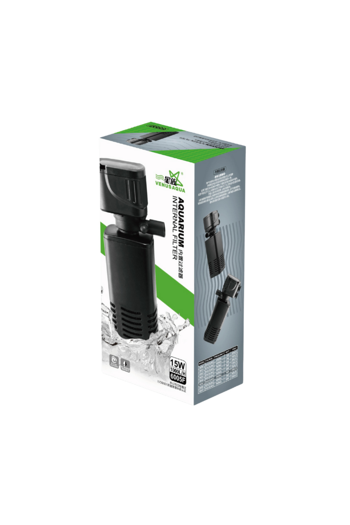 Venus Aqua 6005F Akvaryum İç Filtresi 1000 Lt/Saat 15W Biyolojik Süngerli Tatlı Tuzlu Su