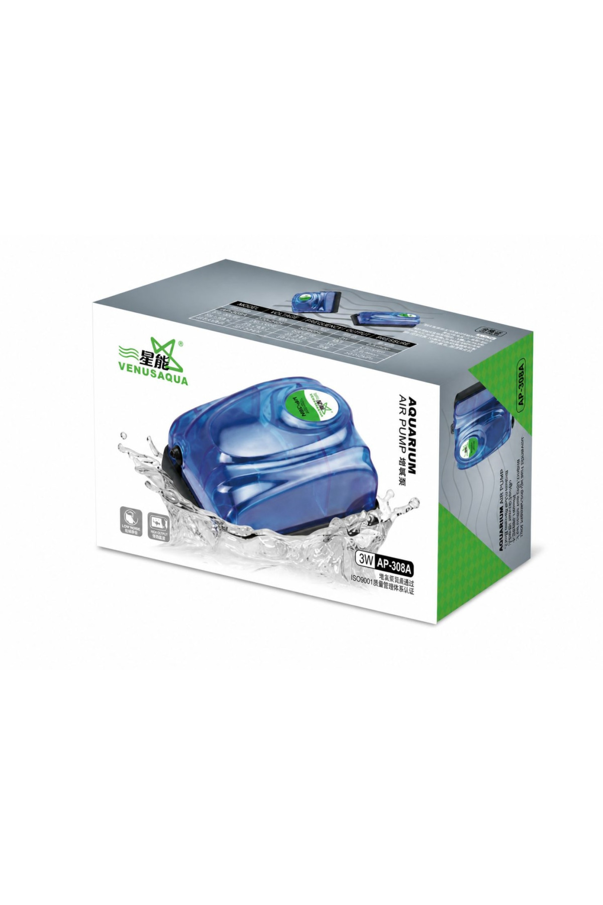Venus Aqua AP-308A Akvaryum Hava Motoru Tek Çıkışlı 3W 3,5 Lt/Dk Sessiz Oksijen Pompası