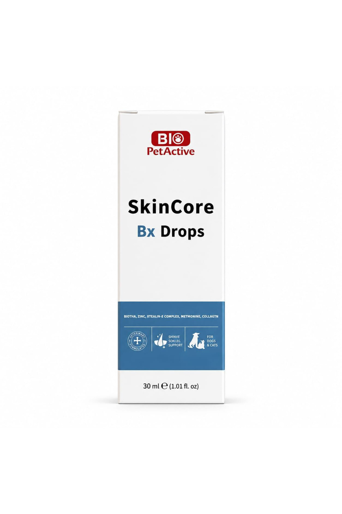 Bio Petactive Skin Core BX Drops Kedi Köpek Deri Tüy Bakım Damlası Biotin Çinko Kolajen 30 Ml